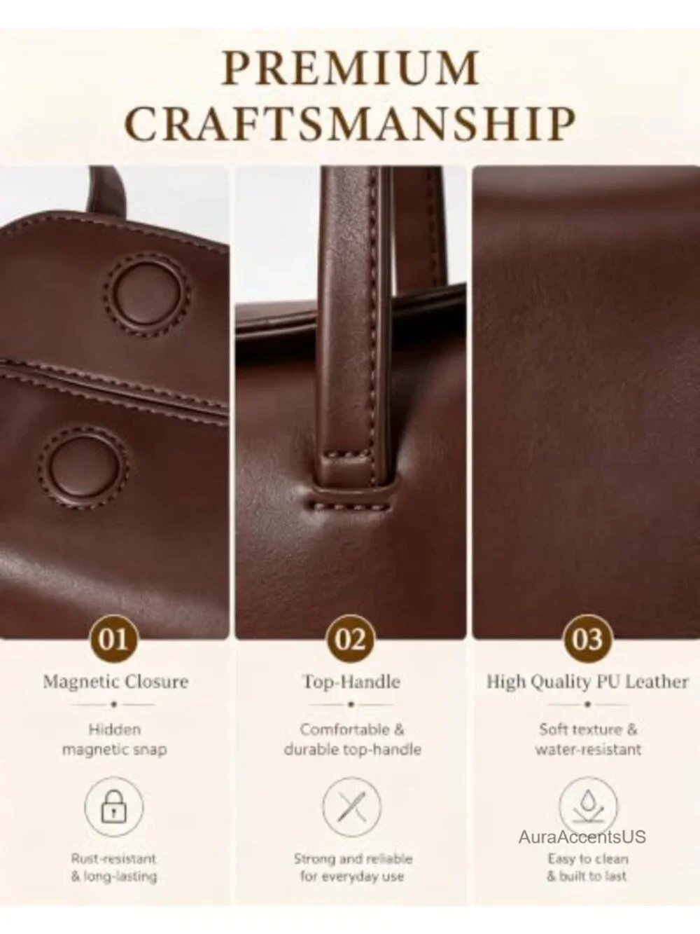 Faux Leather Hobo Satchel Shoulder Bag with Magnetic Closure
